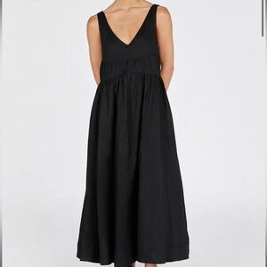 DISSH ARLO BLACK V NECK LINEN MAXI DRESS
